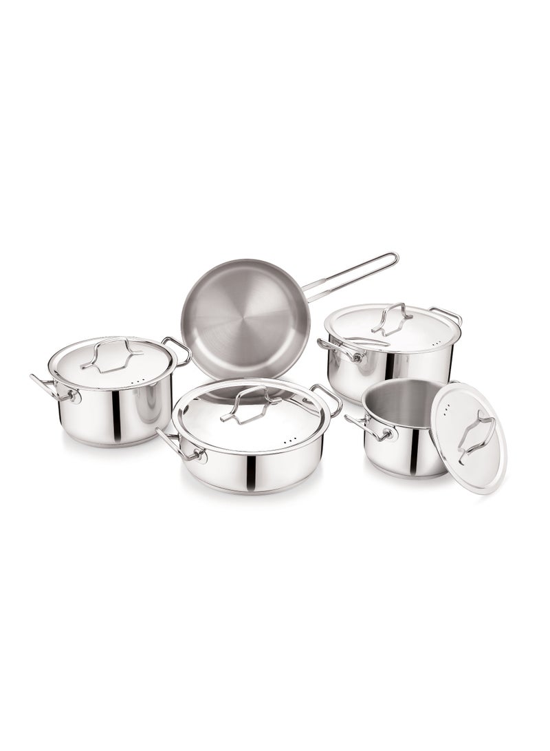 Vinod Classique Deluxe 9 Piece Stainless Steel Cookware Set | 2 L, 3.6 L, 3.8 L & 5.5 L Casseroles with Lids & 24 cm Frypan |  | Heavy Bottom Induction | Healthy  Cookware Set - Image 2